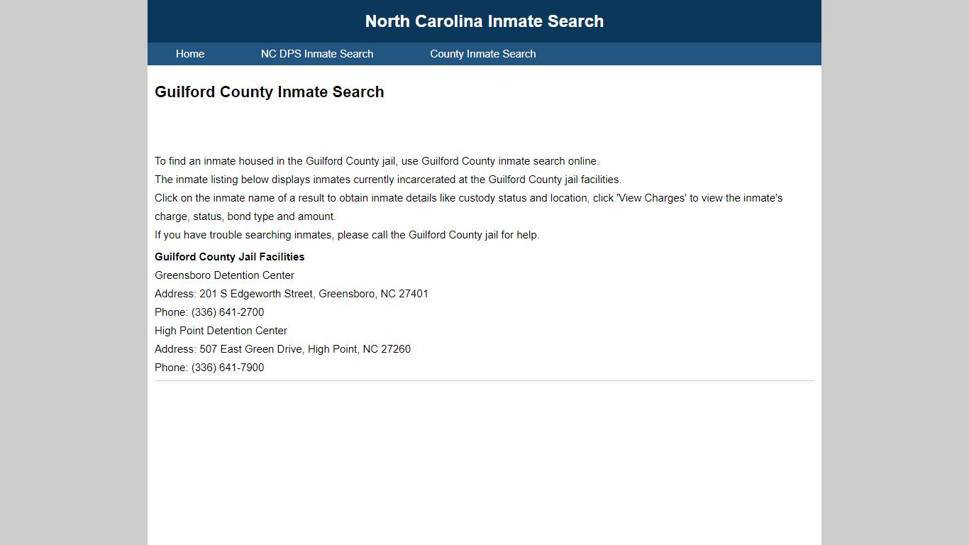 Guilford County Inmate Search